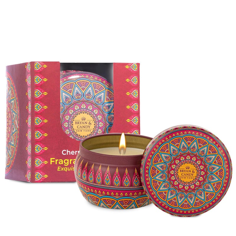 BRYAN  CANDY Bryan & Candy Scented Candles Gift Set for Women & Men, Cherry Blossom Aromatherapy Candles, 100gm Soy Wax Eco Friendly Printed Tin - Image 4