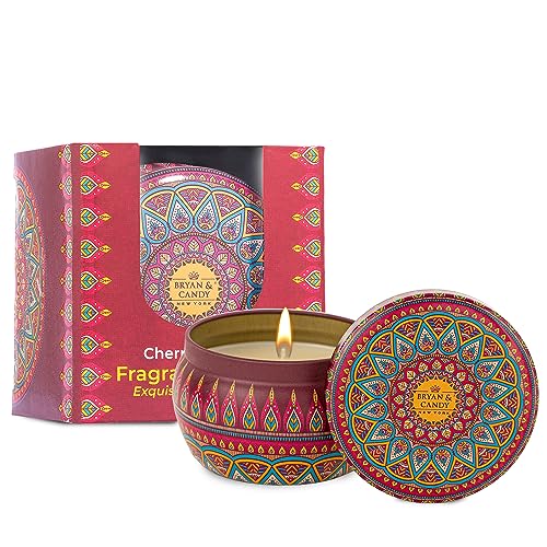 BRYAN  CANDY Bryan & Candy Scented Candles Gift Set for Women & Men, Cherry Blossom Aromatherapy Candles, 100gm Soy Wax Eco Friendly Printed Tin - Image 1