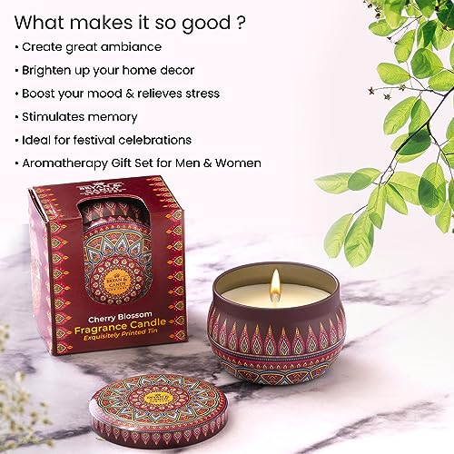 BRYAN  CANDY Bryan & Candy Scented Candles Gift Set for Women & Men, Cherry Blossom Aromatherapy Candles, 100gm Soy Wax Eco Friendly Printed Tin - Image 3