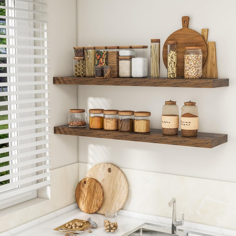 RICHFOCUS 48Inch Floating Shelves for Wall 2 Pack Shelves for Bedroom|Kitchen|Bathroom Wall Mounted Rustic Wood Floating Shelf with Invisible Brackets for Books|Storage|Decor, Rustic Brown - Image 3