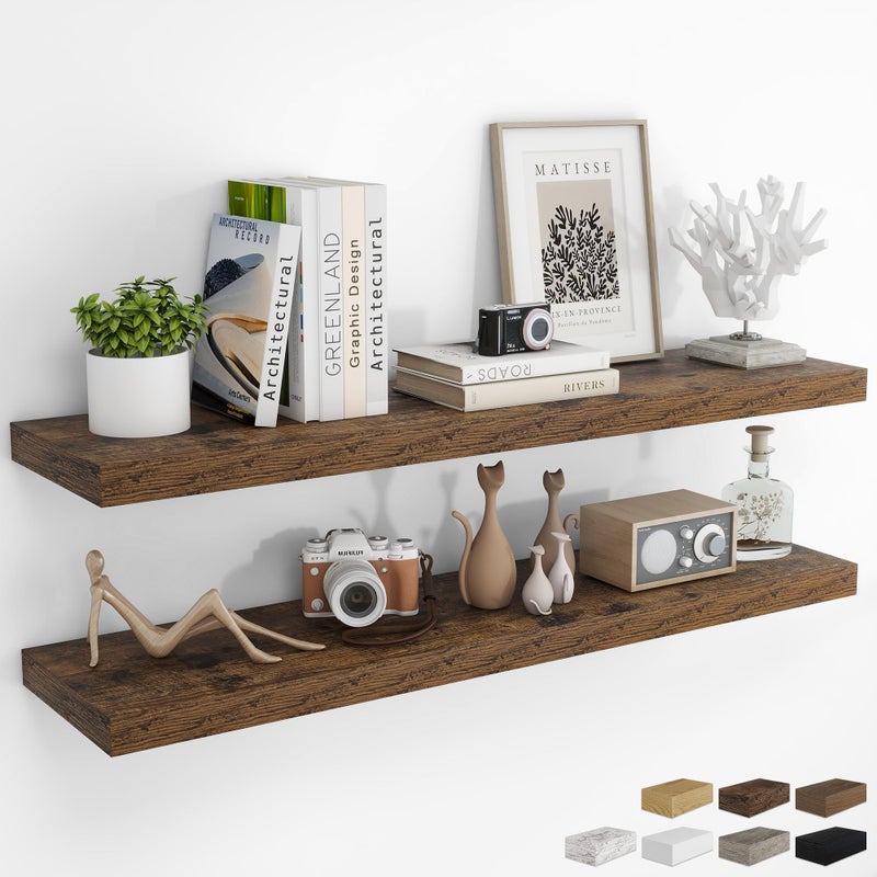 RICHFOCUS 48Inch Floating Shelves for Wall 2 Pack Shelves for Bedroom|Kitchen|Bathroom Wall Mounted Rustic Wood Floating Shelf with Invisible Brackets for Books|Storage|Decor, Rustic Brown - Image 1