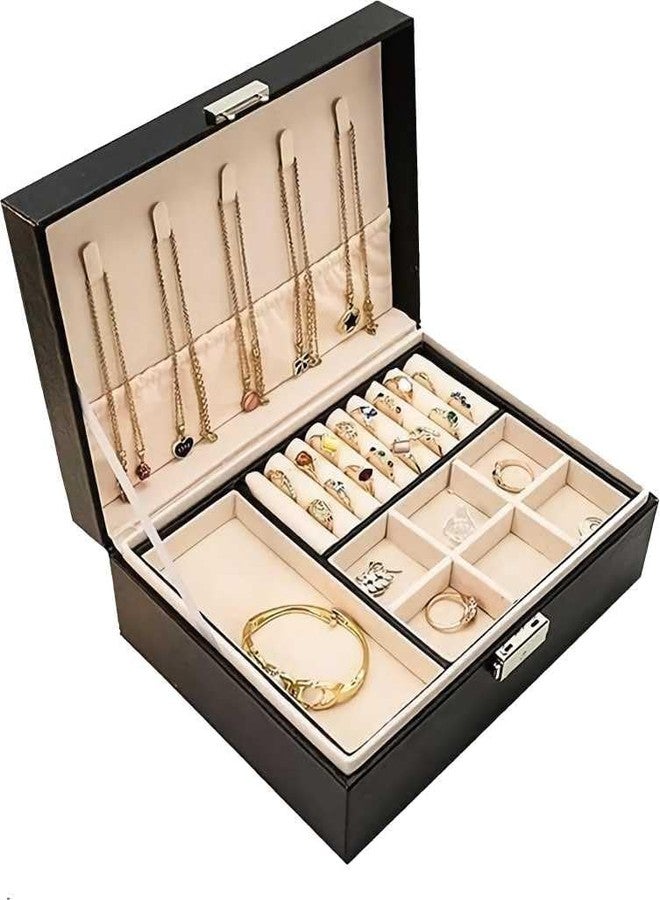 F4FIVE Jewellery Set of 2 Combo Organiser PU Leather Zipper Portable Storage Box Case with Dividers Container for Rings, Earrings, Necklace Home Organizer (Pink & Black) - Image 3