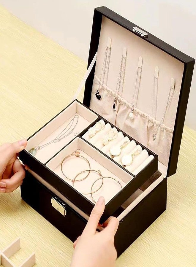 F4FIVE Jewellery Set of 2 Combo Organiser PU Leather Zipper Portable Storage Box Case with Dividers Container for Rings, Earrings, Necklace Home Organizer (Pink & Black) - Image 2