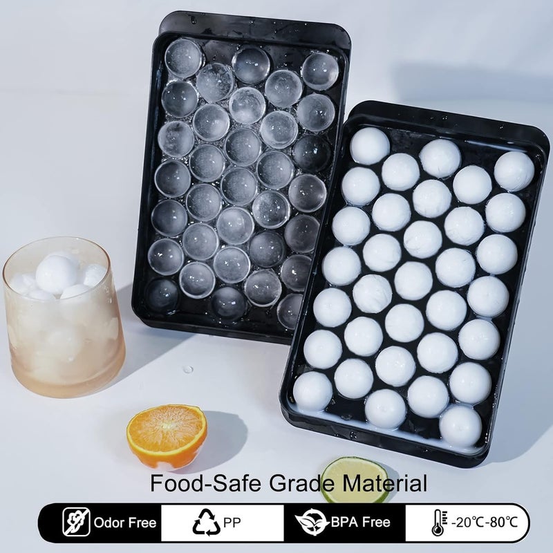 HZYH Round Ice Cube Tray with Lid & Bin Ice Ball Maker Mold for Freezer with Container Mini Circle Ice Cube Tray Making 66PCS 1" Sphere Ice Chilling Cocktail Whiskey Tea Coffee - Image 4