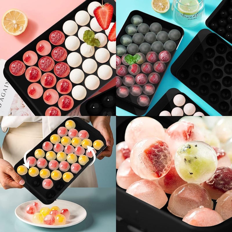 HZYH Round Ice Cube Tray with Lid & Bin Ice Ball Maker Mold for Freezer with Container Mini Circle Ice Cube Tray Making 66PCS 1" Sphere Ice Chilling Cocktail Whiskey Tea Coffee - Image 3