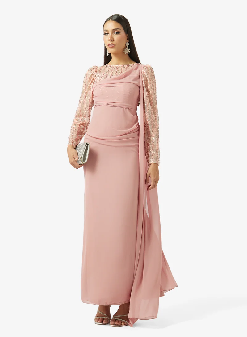 Khizana  Draped Dress With Exaggerated Sleeve Trail for Women | Best Price UAE