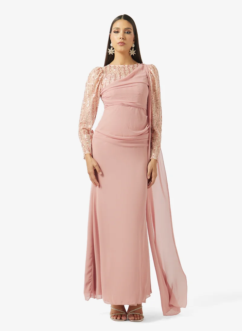 خزانة Draped Dress With Exaggerated Sleeve Trail