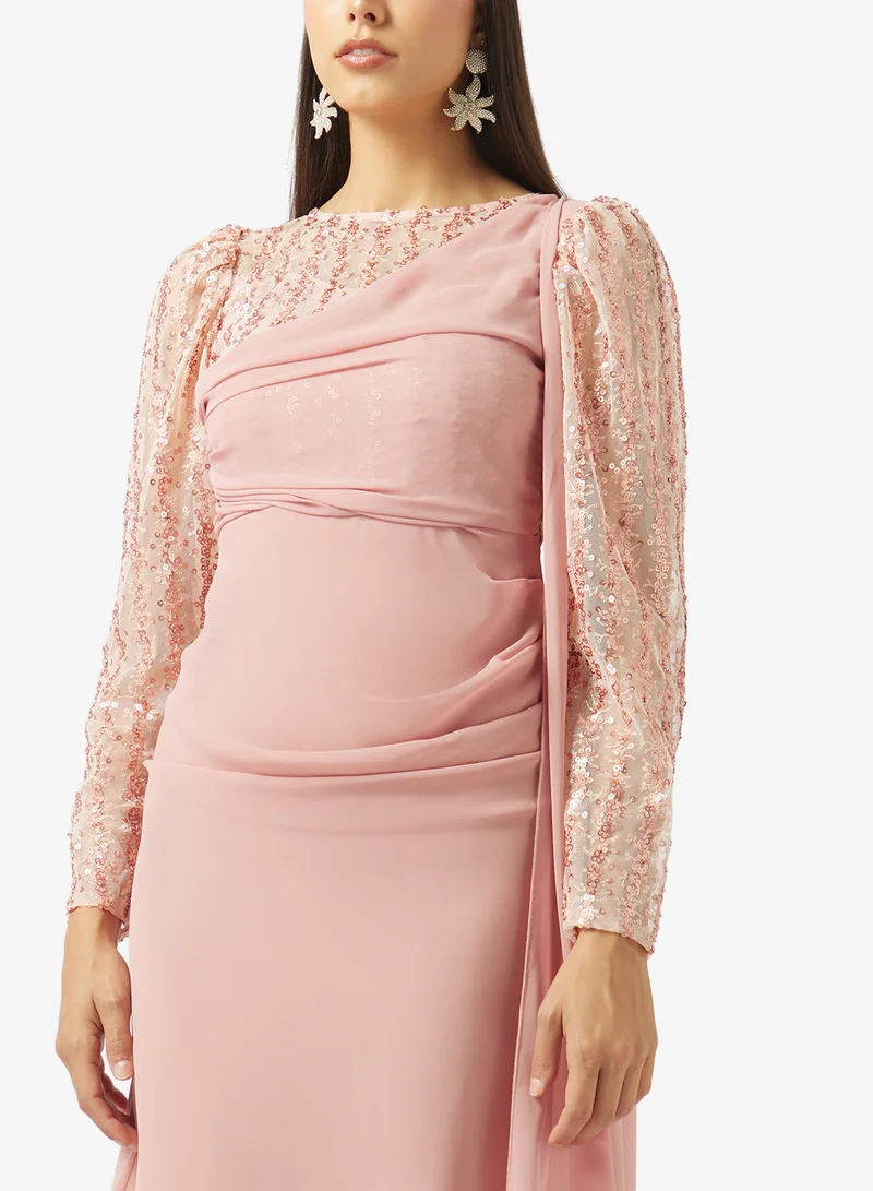 Khizana  Draped Dress With Exaggerated Sleeve Trail for Women | Best Price UAE