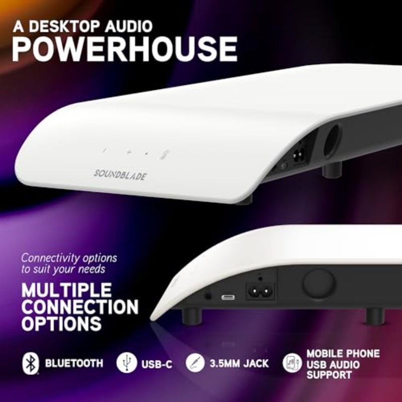 Soundblade 120 وات 2.1 قناة USB-C بلوتوث 5.3 شريط صوت للكمبيوتر الشخصي ماك تدفق الموسيقى الألعاب سبائك الألومنيوم الأبيض صوت غامر - Image 5
