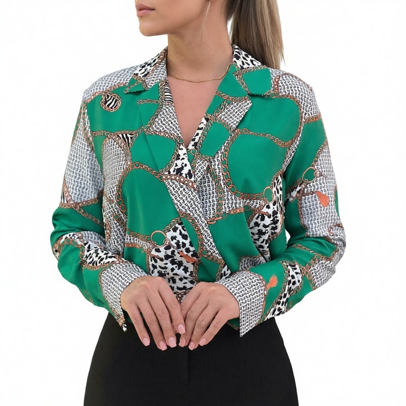 Long Sleeve V-Neck Pullover Printed Blouse Casual Shirt for Women - Image 1