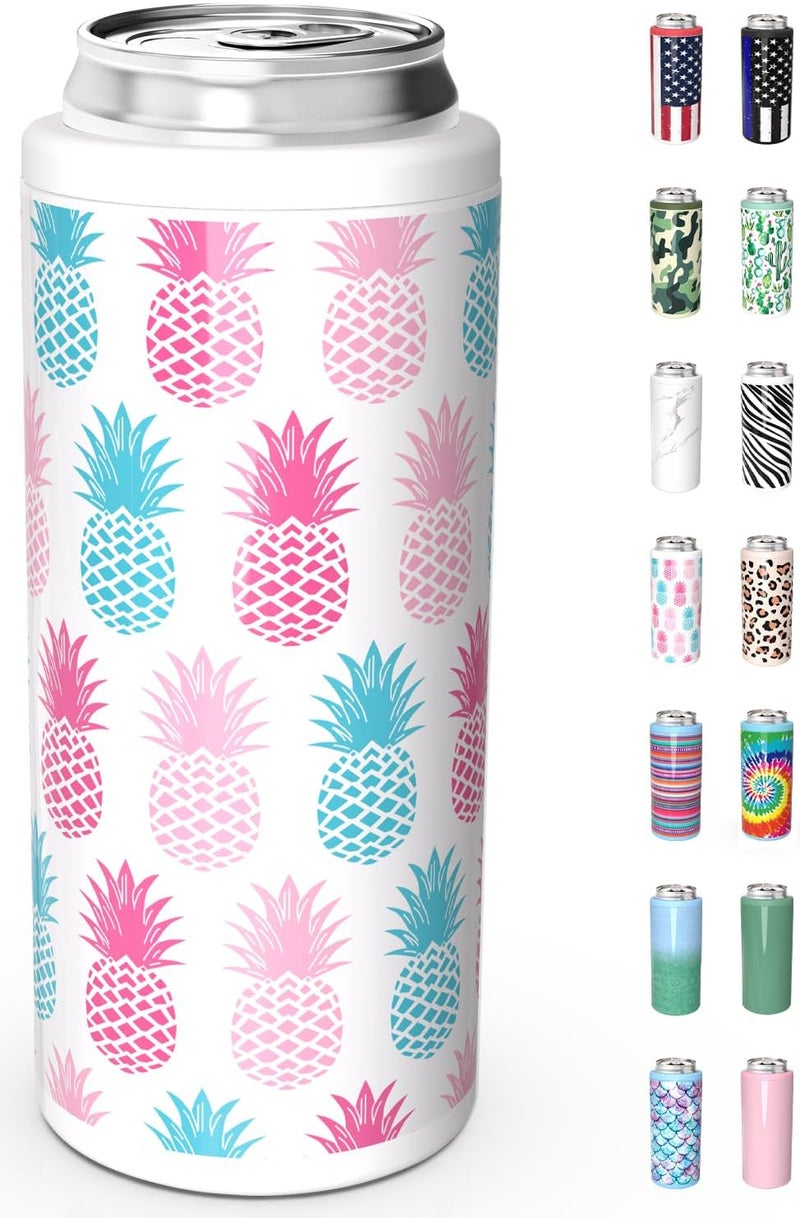 TILUCK Skinny Can Cooler for Slim Beer & Hard Seltzer, Stainless Steel, Doucle-Walled Stainless Steel Insulated Slim Cans, Standard 12 oz (Pineapple-NEW) - Image 1