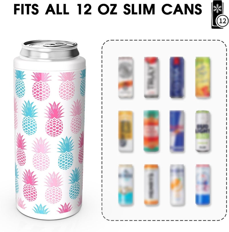 TILUCK Skinny Can Cooler for Slim Beer & Hard Seltzer, Stainless Steel, Doucle-Walled Stainless Steel Insulated Slim Cans, Standard 12 oz (Pineapple-NEW) - Image 3
