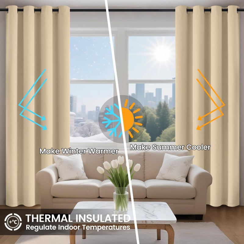 COSVIYA 100% Beige Blackout Curtains for Bedroom Kids Room 63 Inches Length 2 Panels Set, Full Light Blocking Thermal Insulated Grommet Nursery Window Treatment Drapes with Black Liner,W40 x L63 - Image 5