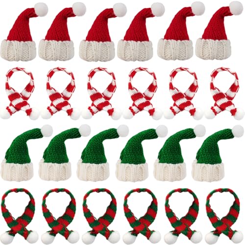 YOOHUA 32PCS Mini Knit Doll Hat and Scarf Small Santa Hat for Craft Christmas Knit Decoration Doll Clothing Accessories Gift Red and Green - Image 1