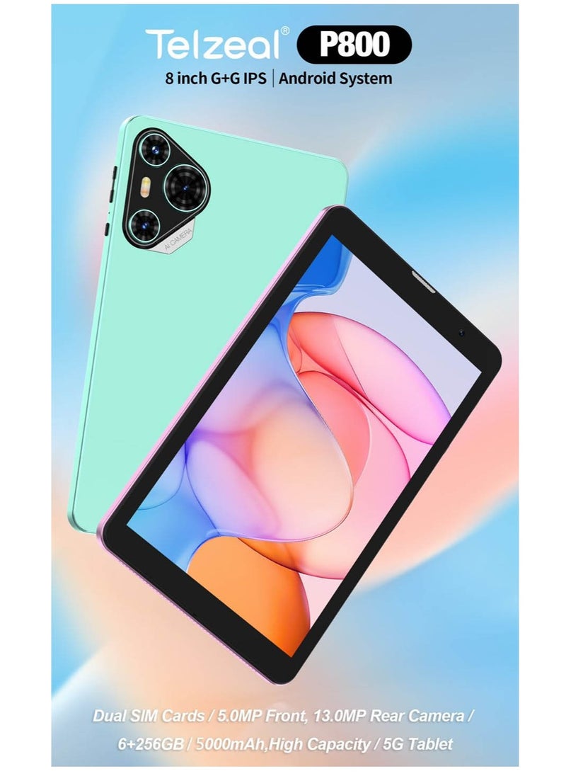 Telzeal - Telzeal P800 Tablet 8 Inch Android 12 Tablet with Dual SIM 6GB RAM 256GB ROM 5G WiFi 5000mAh Battery and Wireless Keyboard Green - Image 1