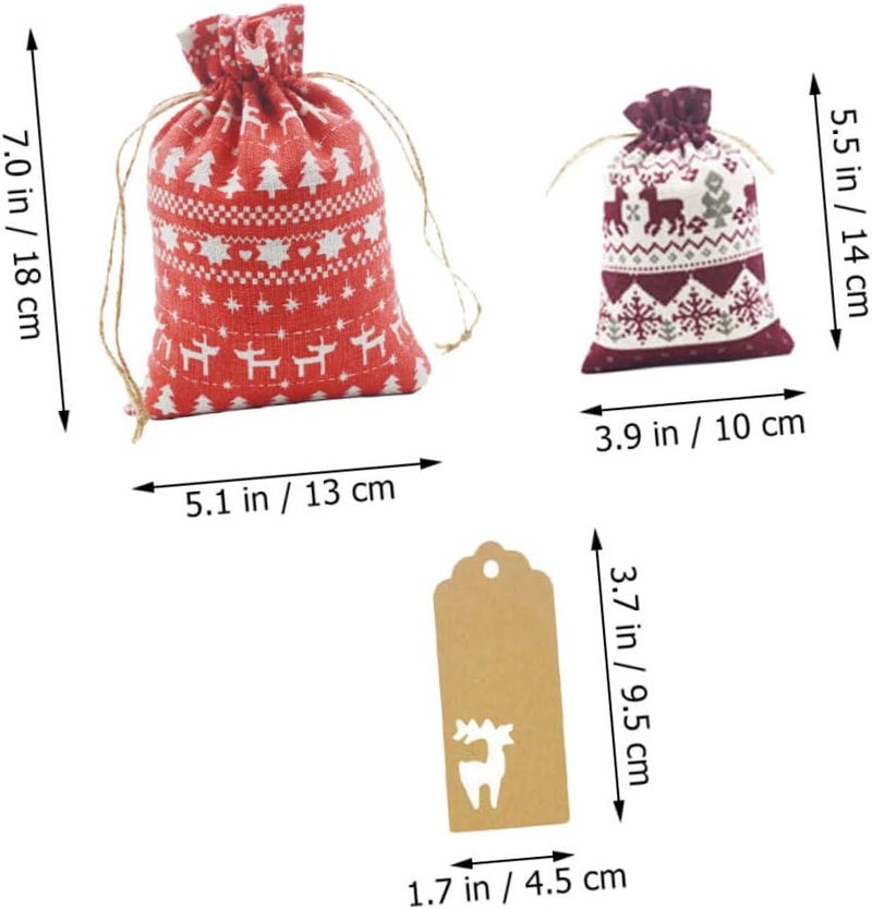 VICASKY Christmas Bags Set 24pcs Drawstring Candy Pouches Multi-color Burlap Bags for Holiday Party Favors and Christmas Treat Packaging - Image 2