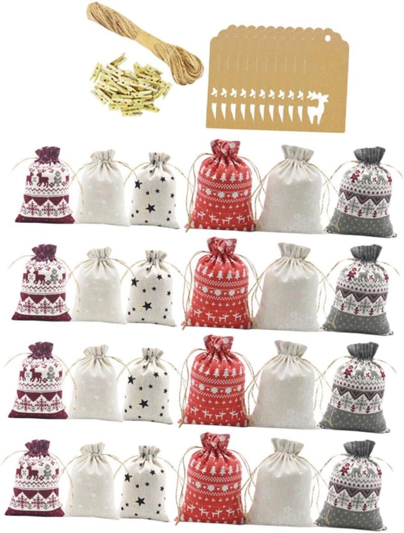 VICASKY Christmas Bags Set 24pcs Drawstring Candy Pouches Multi-color Burlap Bags for Holiday Party Favors and Christmas Treat Packaging - Image 1