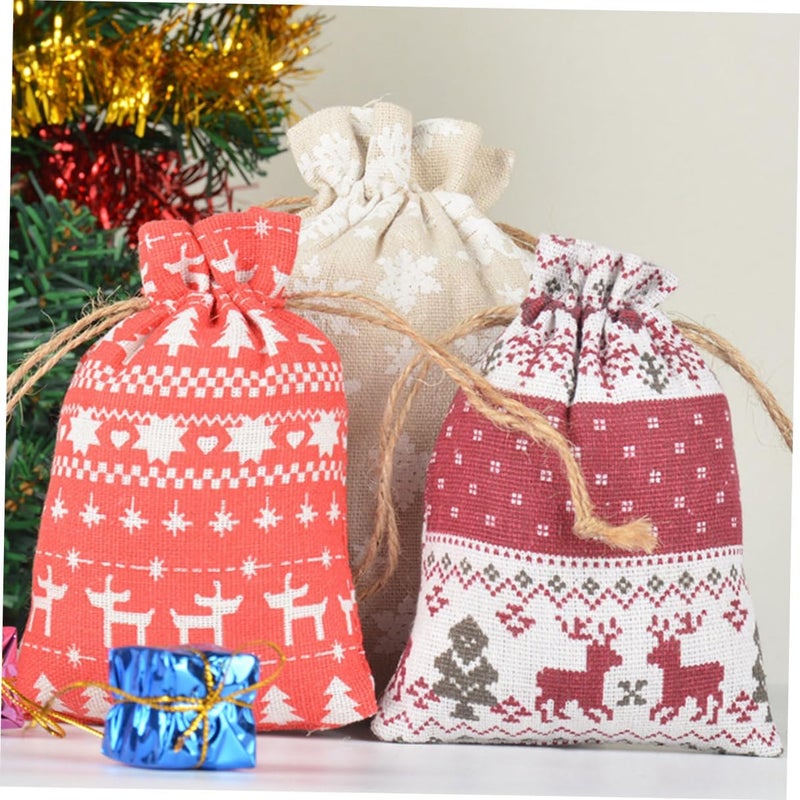VICASKY Christmas Bags Set 24pcs Drawstring Candy Pouches Multi-color Burlap Bags for Holiday Party Favors and Christmas Treat Packaging - Image 4
