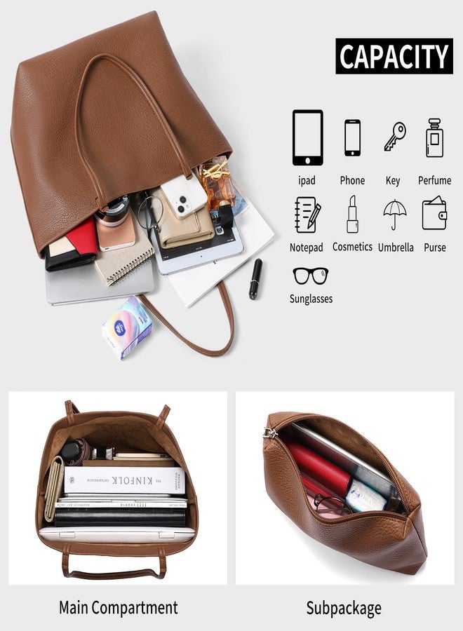 SENDEFN Leather Tote Bag for Women Work Shoulder Bag Large Top Handle Handbags and Ladies Travel Purse with Zipper Pocket - Image 3