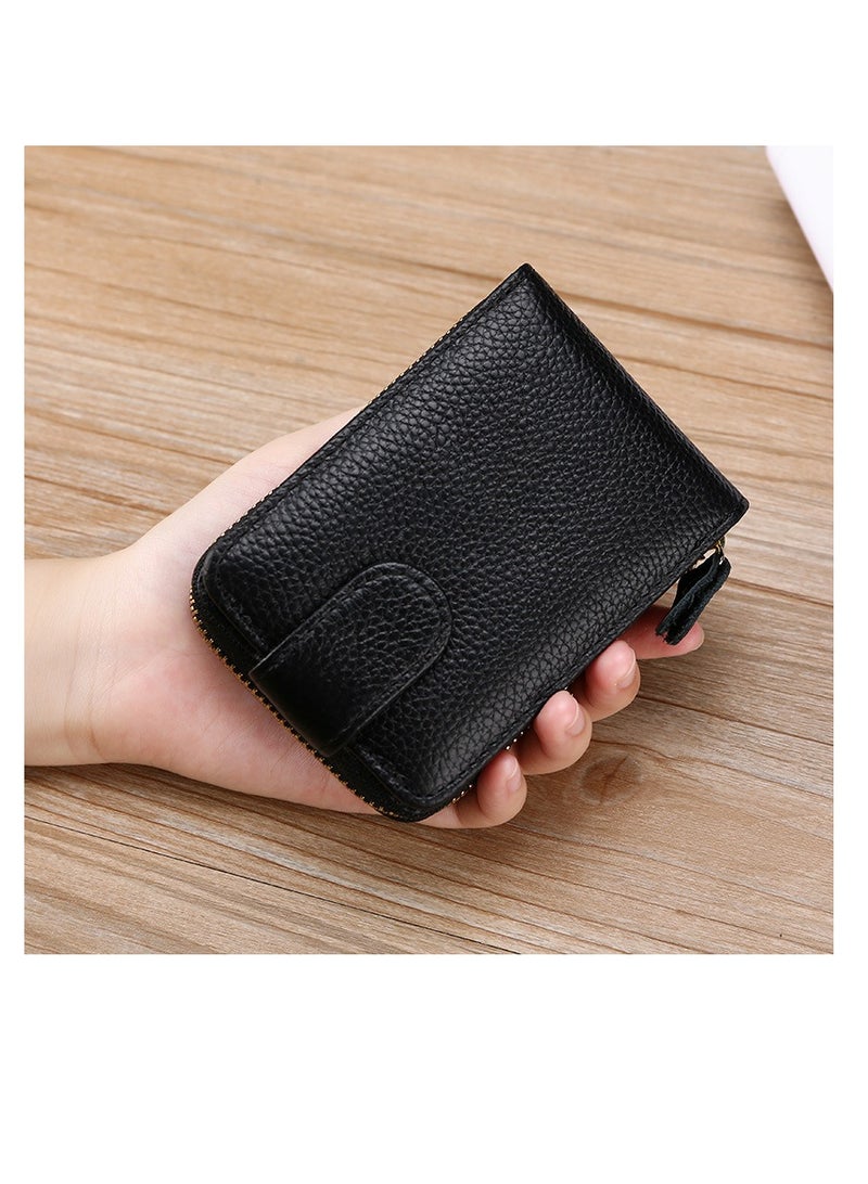 Women Men Card Case Wallet PU Leather Pocket Wallet Credit Card Organizer Zip Card Holder（Black）  - Image 2