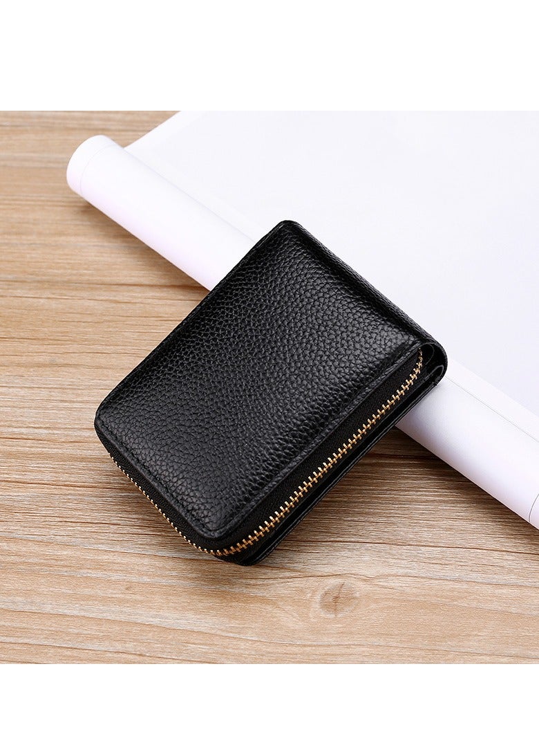 Women Men Card Case Wallet PU Leather Pocket Wallet Credit Card Organizer Zip Card Holder（Black）  - Image 3