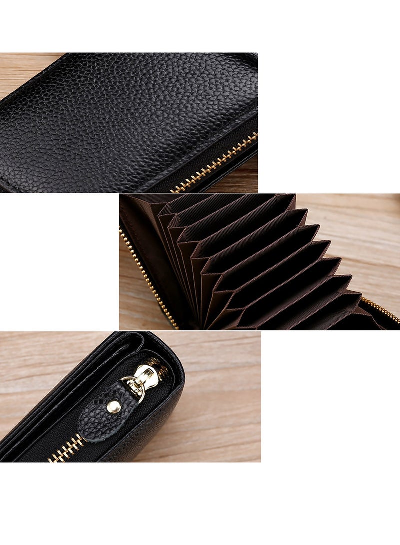 Women Men Card Case Wallet PU Leather Pocket Wallet Credit Card Organizer Zip Card Holder（Black）  - Image 5