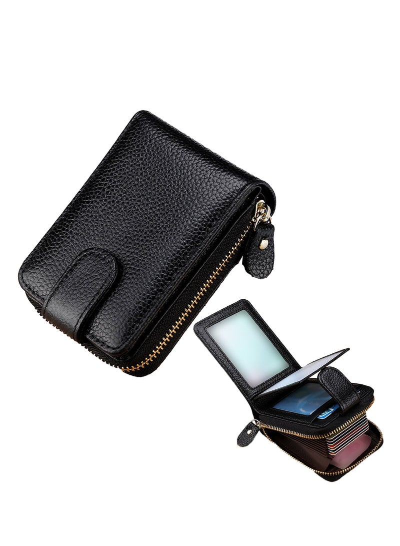 Women Men Card Case Wallet PU Leather Pocket Wallet Credit Card Organizer Zip Card Holder（Black）  - Image 1