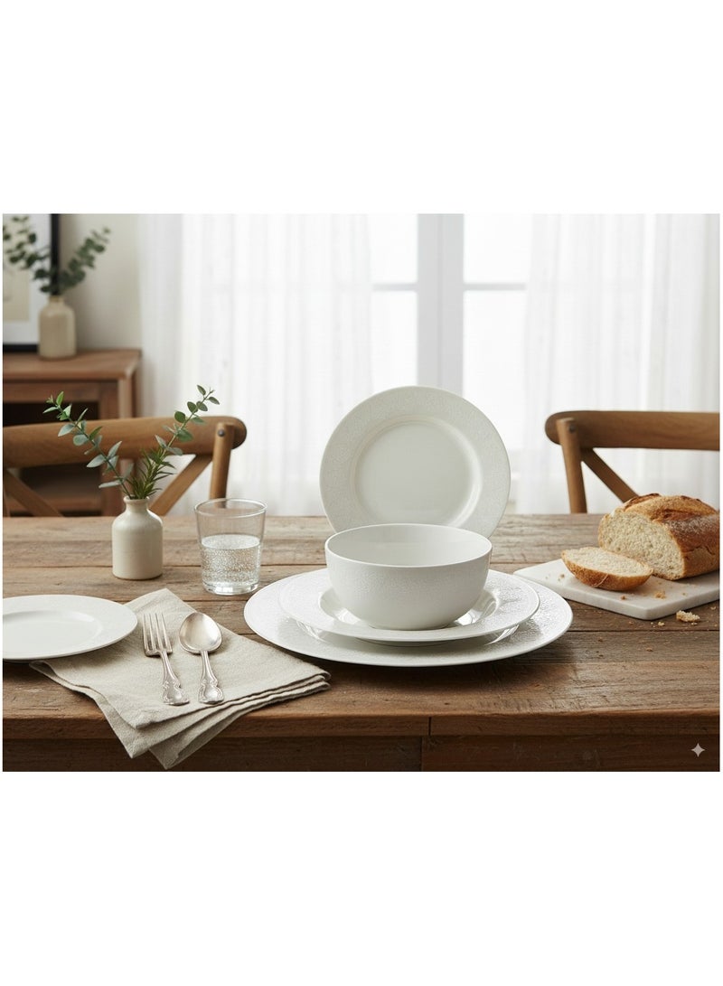 تراست طقم عشاء من البورسلين مكوّن من 32 قطعة باللون الأبيض؛ 8 قطع أطباق عشاء مقاس 27 سم، 8 قطع أطباق شوربة مقاس 22 سم، 8 قطع أطباق جانبية مقاس 20.5 سم، 8 قطع سلطانية مقاس 14 سم. - Image 3