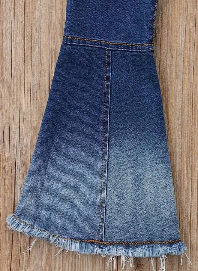Tiuredx Toddler Baby Girl Flared Jeans Ripped Trousers Bell-Bottom Denim Pants Kids Vintage Jeans Child Flared Pants Dark Blue - Image 4