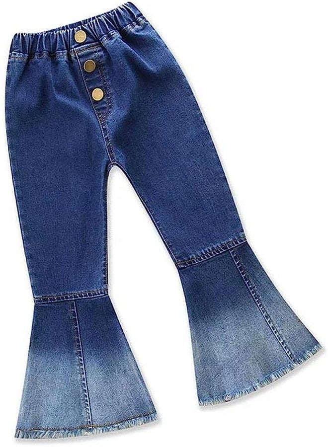 Tiuredx Toddler Baby Girl Flared Jeans Ripped Trousers Bell-Bottom Denim Pants Kids Vintage Jeans Child Flared Pants Dark Blue - Image 3