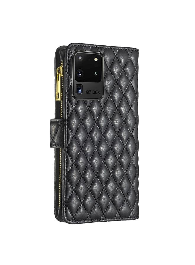 S-TOP Case For Samsung Galaxy S20 Ultra Diamond Lattice Zipper Wallet Leather Flip Phone Case - Image 3