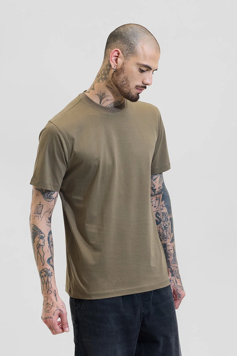 SNITCH Olive Solid Half Sleeve Slim Fit Casual T-Shirt
