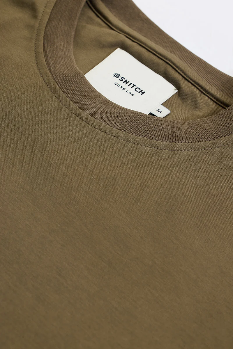 SNITCH Olive Solid Half Sleeve Slim Fit Casual T-Shirt
