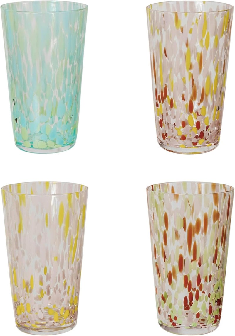 Creative CoOp Tall Glass Drinking Glass with Various Styles Multicolor Set of 4 - Image 1