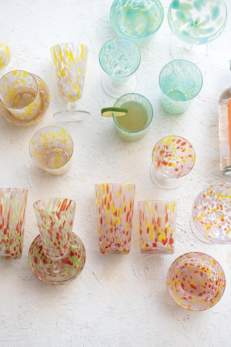Creative CoOp Tall Glass Drinking Glass with Various Styles Multicolor Set of 4 - Image 5