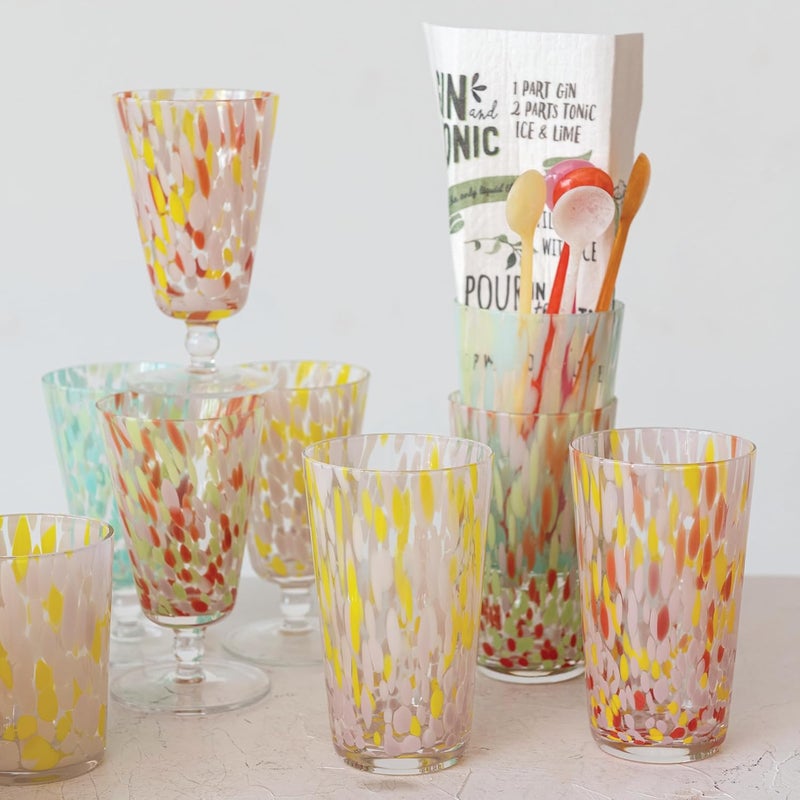 Creative CoOp Tall Glass Drinking Glass with Various Styles Multicolor Set of 4 - Image 2