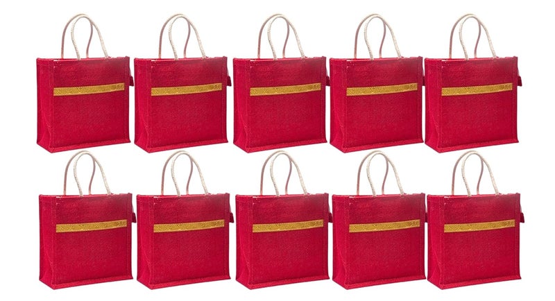 SOMAN Jute Ecofriendly Return Gift Bags with Zip Hot Pink Pack of 10 Bags - Image 1