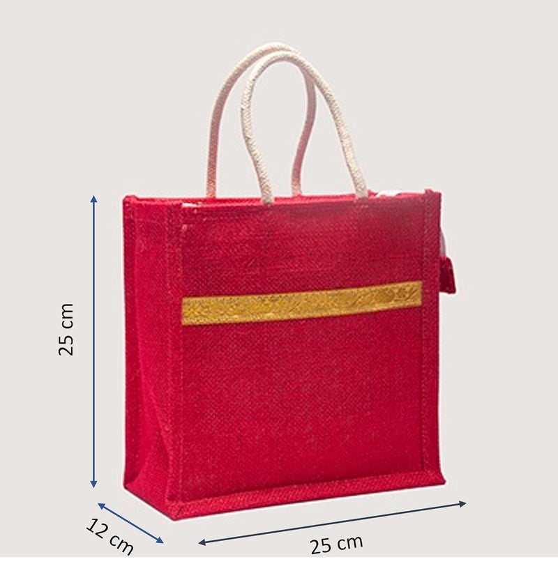 SOMAN Jute Ecofriendly Return Gift Bags with Zip Hot Pink Pack of 10 Bags - Image 2
