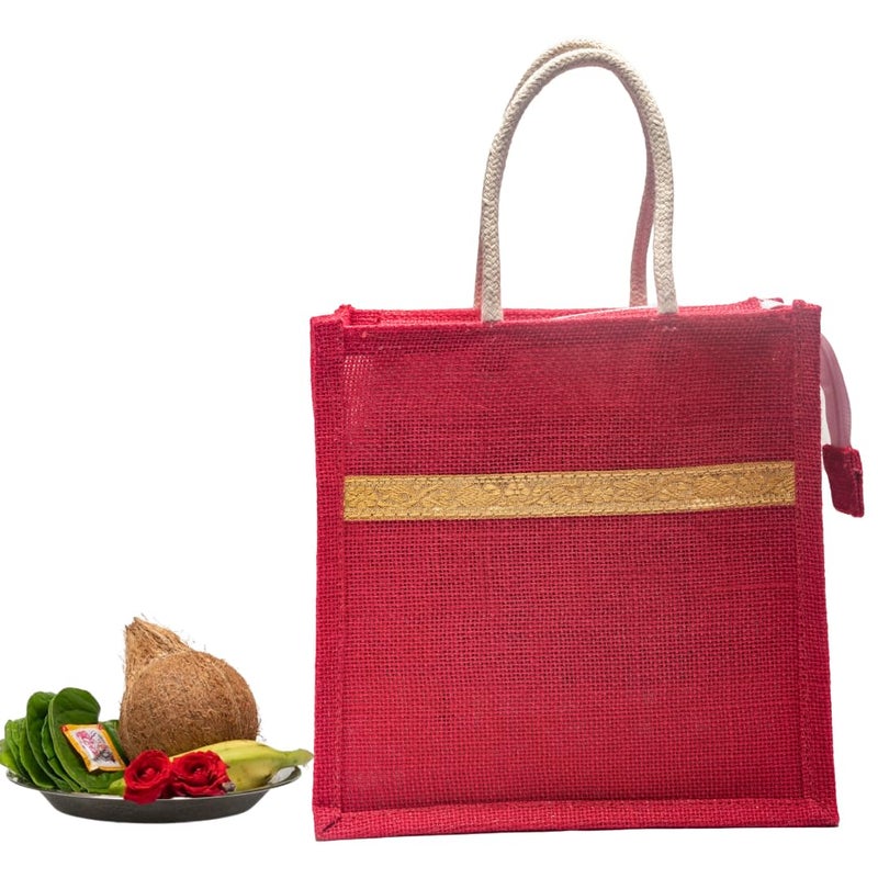 SOMAN Jute Ecofriendly Return Gift Bags with Zip Hot Pink Pack of 10 Bags - Image 4