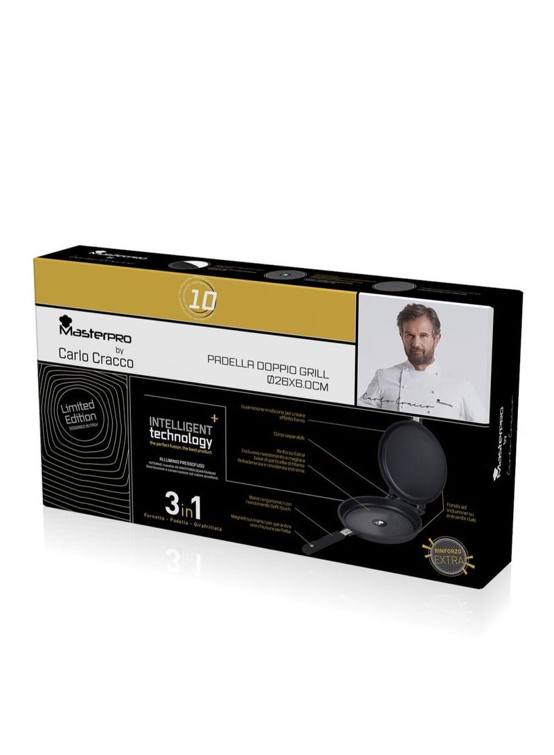 MasterPro CARLO CRACCO CAST ALUMINIUM DOUBLE ROUND GRILL PAN WITH INDUCTION BOTTOM 26X7.5 CM  - Image 5