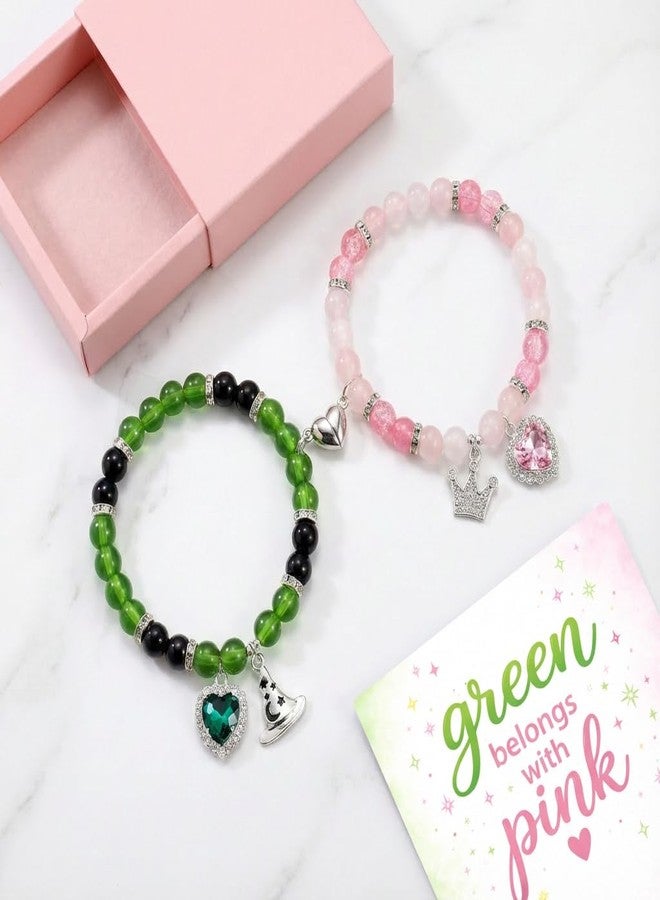 TLOEP Wicked Merch Friendship Bracelets Set, 2Pcs Stretchy Green & Pink Heart Matching Bracelets for Women, Musical-Themed Accessories - Image 4