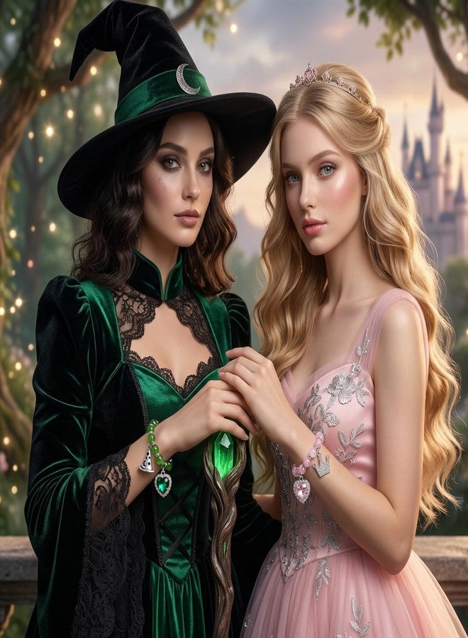 TLOEP Wicked Merch Friendship Bracelets Set, 2Pcs Stretchy Green & Pink Heart Matching Bracelets for Women, Musical-Themed Accessories - Image 3
