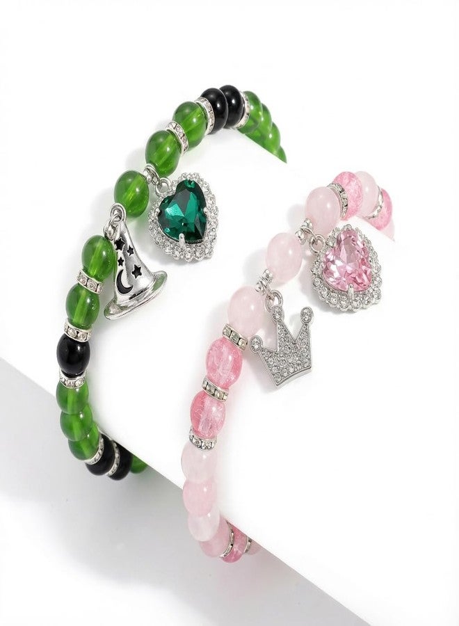TLOEP Wicked Merch Friendship Bracelets Set, 2Pcs Stretchy Green & Pink Heart Matching Bracelets for Women, Musical-Themed Accessories - Image 5