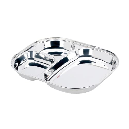 Vinod Stainless Steel 3 Compartment PlatePav Bhaji PlatesIdli Sambhar Breakfast PlateSteel Plates for LunchDinner Pack of 2 - Image 3