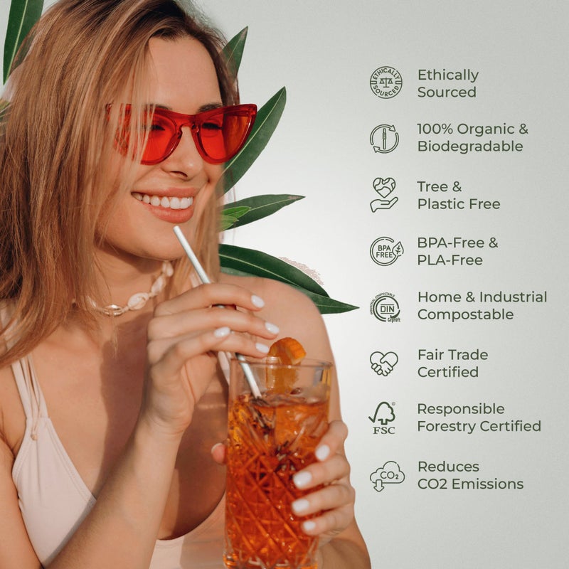 EcoPreps 10  Biodegradable Bamboo Fiber Straws  Extra-Long Straw | 100 Count  100% Compostable  Plastic-Free  Eco-Friendly Drinking Straw | Plant Fiber  Party Jumbo Disposable Straws  10 Inches Tall - Image 1