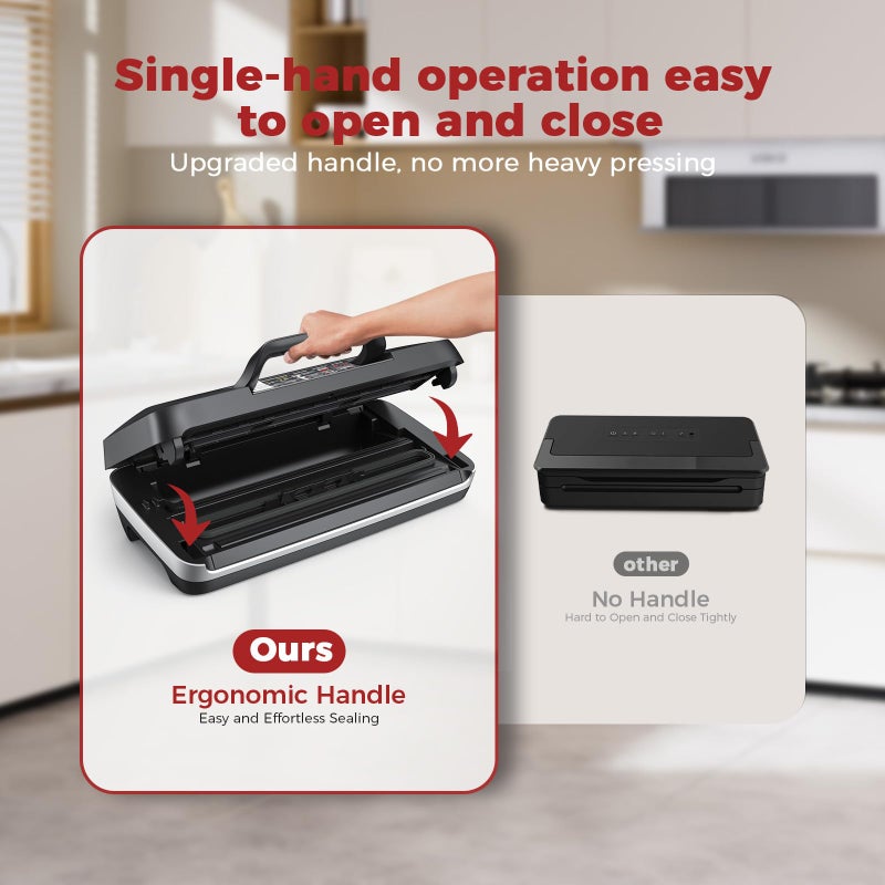 ROUUO Commercial 95kPa Food Vacuum Sealer Machine | Automatic 10-in-1 Food Sealer for Sous Vide, Meal Prep & Storage | Powerful 230W Motor, Double Heat Seal, Built-in Cutter & Starter Kit - Image 3