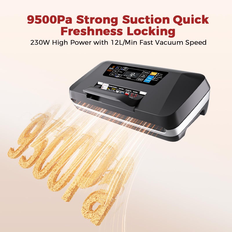 ROUUO Commercial 95kPa Food Vacuum Sealer Machine | Automatic 10-in-1 Food Sealer for Sous Vide, Meal Prep & Storage | Powerful 230W Motor, Double Heat Seal, Built-in Cutter & Starter Kit - Image 2
