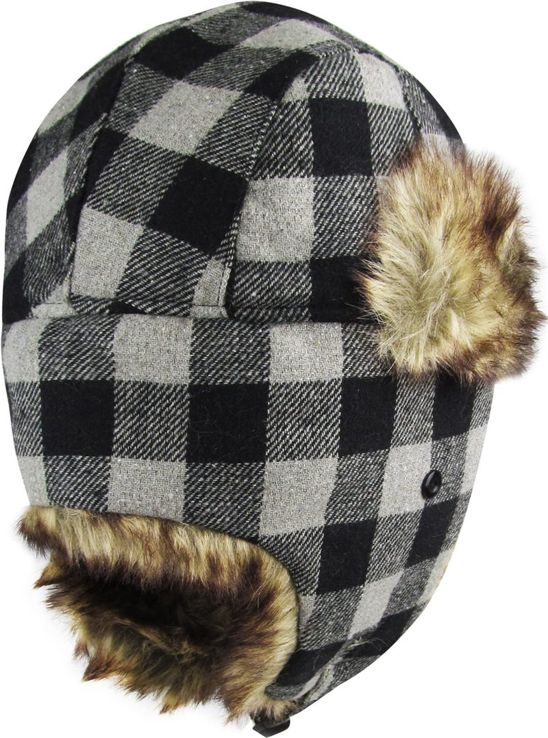 KBETHOS KBW-604 BLK-Gry Lumberjack Plaid Aviator Trapper Hat Trooper Ear Flaps Ushanka Eskimo Cold - Image 4