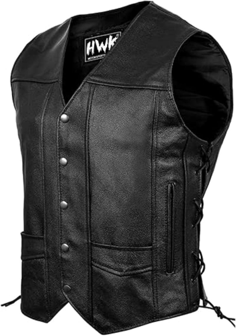 HWK Leather Motorcycle Vest for Men and Women with Concealed Carry Gun Pocket for All-Weather Motorbike Riding - Image 1