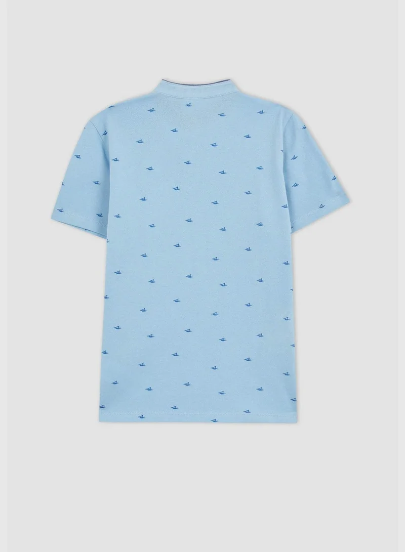 ديفاكتو Boy Gadart Neck Knitted Short Sleeve Polo T-Shirt